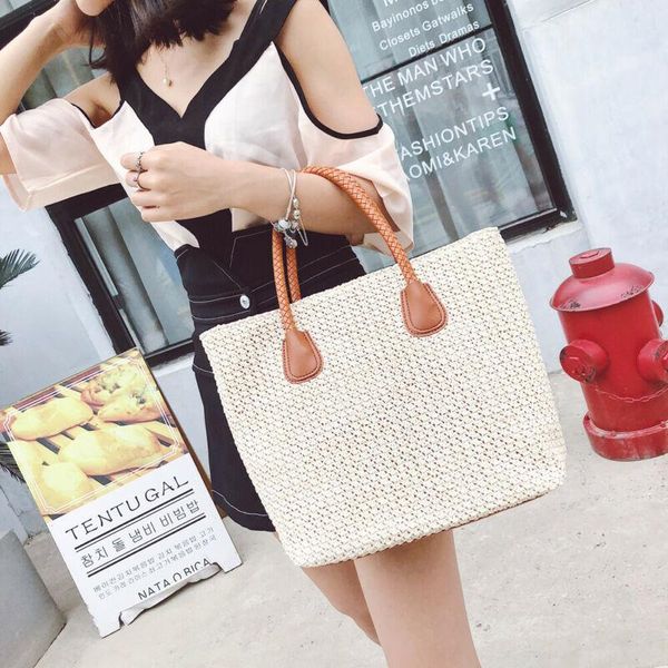 

women boho straw woven handbag tote shoulder bags summer beach casual straw wicker bag /by