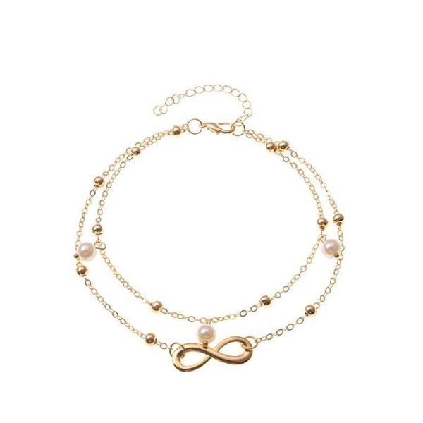 

s1559 fashion jewelry double layer eight pearls anklet chain alloy beads ankle bracelet bea sqcqpr dh_seller2010, Golden;silver
