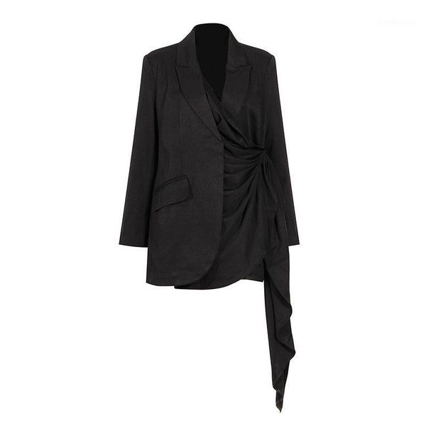 

vintage irregular black blazer women 2021 spring autumn designers elegant draped chaquetas de mujer1, White;black