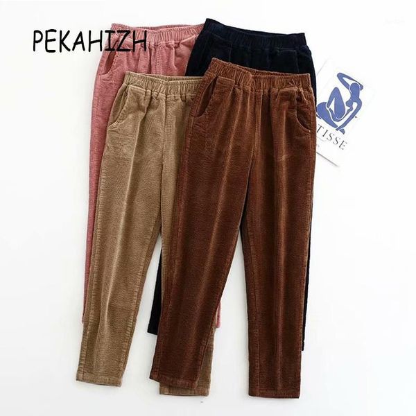

2020 new fashion slim high waist harem pants casual loose pocket corduroy solid long pants autumn winter1, Black;white
