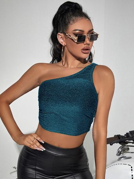 

one shoulder glitter e4px#, White