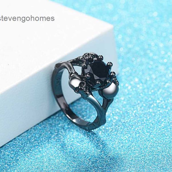 

gold skeleton black ring zircon punk electroplated, Silver