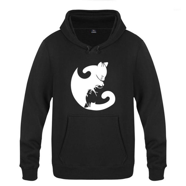 

ying yang cat novelty creative cute cartoon sweatshirts men 2018 mens hooded fleece pullover hoodies1, Black