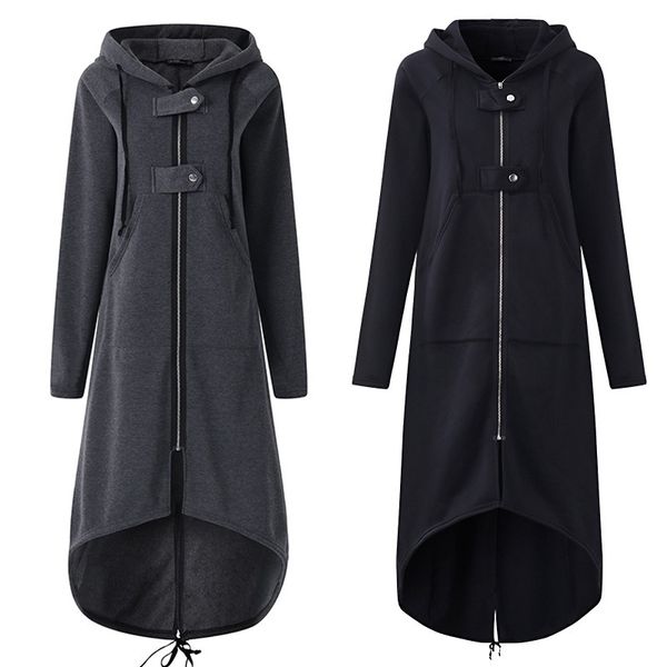 

casual long sleeve hooded trench coat autumn black zipper plus size 5xl velvet long coat women overcoat clothes 201027, Tan;black
