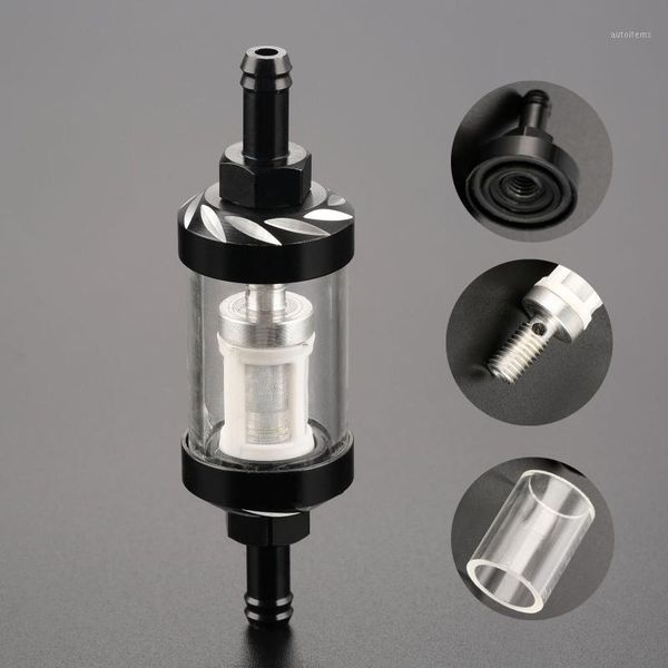 

8mm motorcycle gas fuel oil filter cnc aluminium alloy connector oil gas fuel filter motocross gasoline black sliver1