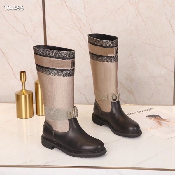

original style ladies leather stitching black beige martin boots high tube knee pad flat bottom rain boots, Black;red