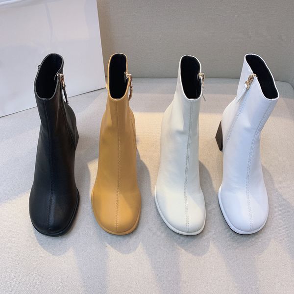 

short barrel thick heel horseshoe with round head high heel side zipper european and american martin boots, Black