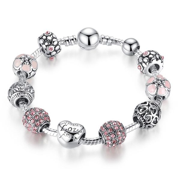 

style fine tibetan silver beads bracelet pandora charms glass beads diy beaded strands bracelet pink white blue green 4 colors optional, Black