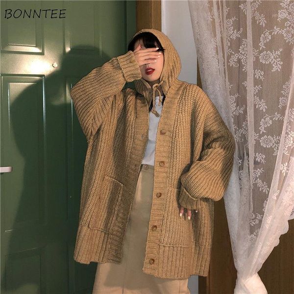 

sweaters women oversized harajuku vintage trendy ulzzang simple all-match ladies cardigans preppy solid hooded womens knitwear1, White