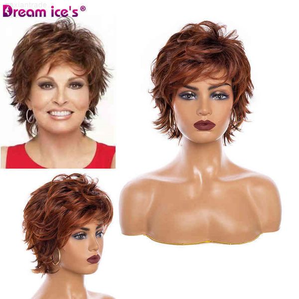 

new fashion curly brownish red chemical fiber mechanism female heaear short hair wig, Black