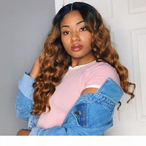 

13*6 lace human hair wigs ombre two tone 1b 30 wavy brazilian virgin hair 150 density natural hairline glueless bleached knots, Black;brown