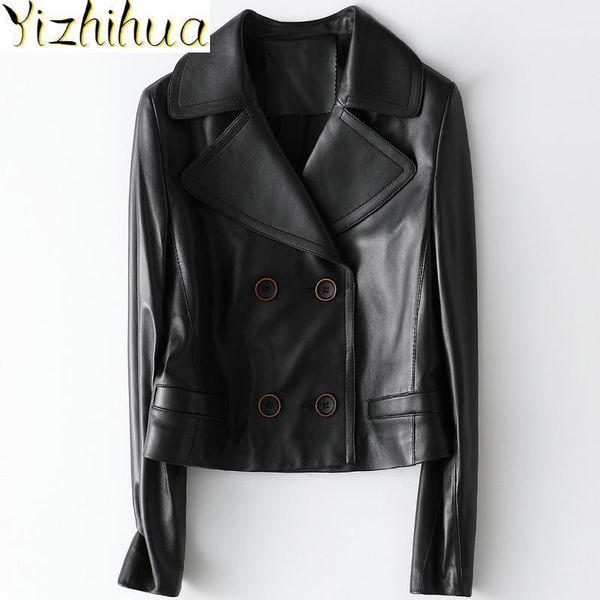 

women's leather coats, sheep's short coats, women's clothes, spring and autumn, 20201, Black