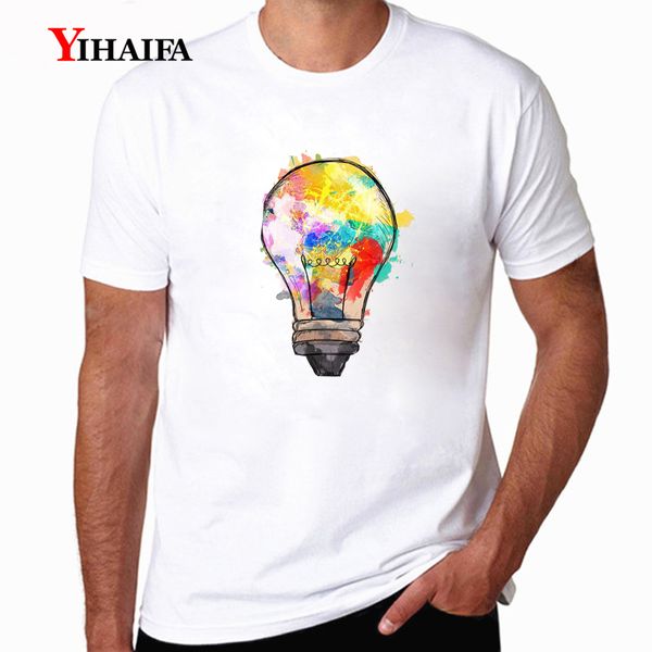 

sport yihaifa casual t-shirt mens short sleeve colorful light bulb painted graphics tee shirts streetwear white men clothing