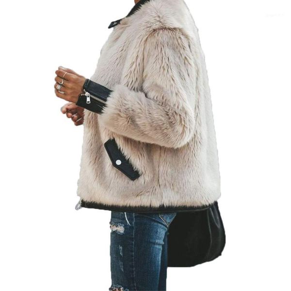 

women's faux fur jacket open front shaggy long sleeve 2020 fashion warm outwear coat1, Black;brown