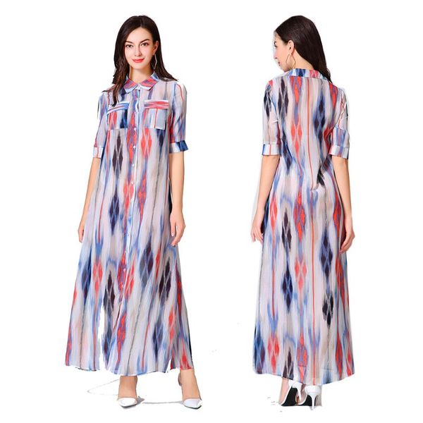 

zogaa new spring autumn dress women geometry pattern wrap turn-down collar short sleeve high waist casual one piece dresses, White;black