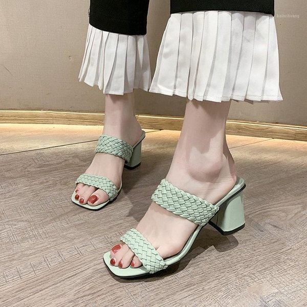

leather women's shoes new sandals women summer slippers thick heel women drag heel sandals breathable casual beach shoes summer1, Black