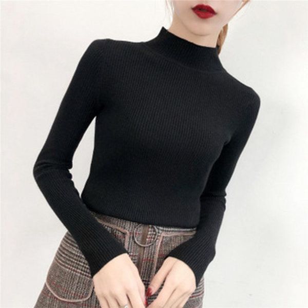 

new fall turtleneck sweaters women solid color long sleeve sweaters winter knitted casual pullovers, White;black