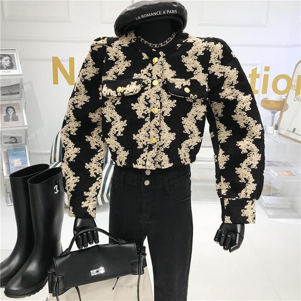 

women's jackets heavy industry embroidery vintage women autumn / winter 2021 niche design fashion and slim short woolen coat, Black;brown