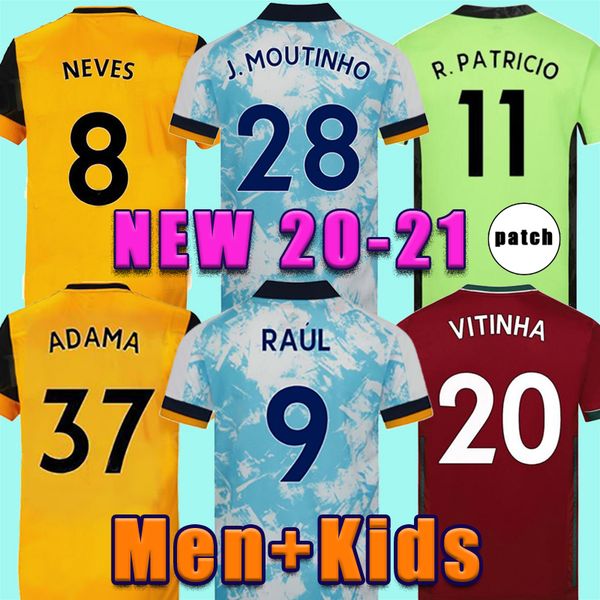 

2020 Wolves soccer jersey kids kit Home yellow J.MOUTINHO RAUL NEVES PODENCE football shirts DENDONCKER ADAMA Wolves football uniform 20/21, Away kids kit