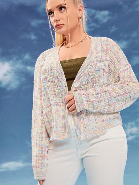 

plus space dye drop shoulder cardigan b3jb#, Black