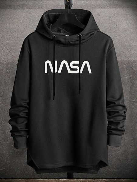 

men letter graphic drawstring hoodie k7mo#, Black