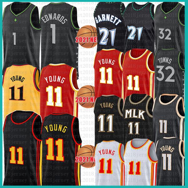 Trae Young Anthony Edwards Basketball Jersey Spud Webb Vintage Jerseys Kevin Garnett Karl-Anthony Towns Mens Shirts 11 1 4 21 32