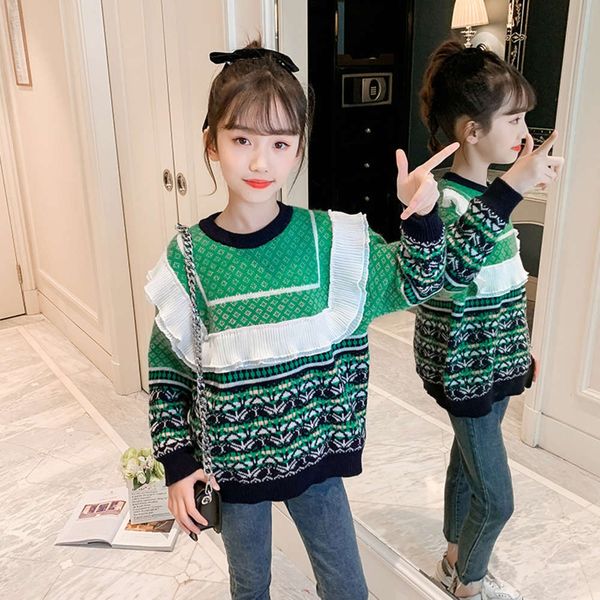 

girls' plush sweater winter drs 2020 new children's foreign sle pullover, Blue
