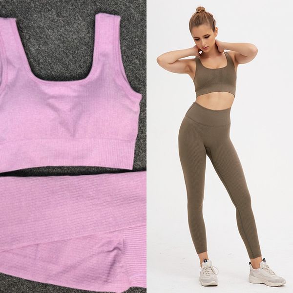 

2pcs yoga set fitness clothing sportswear women high waist gym leggings + padded push-up strappy sports bra fitness suit c0123, Gray