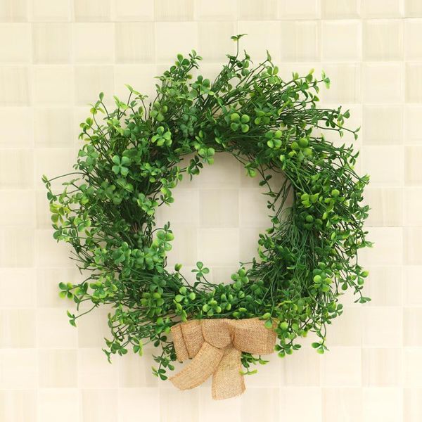 

greenery wreath artificial leaves wreath front door grass clover for wall window party decor living room wall pendant1