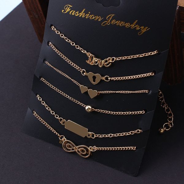 

suit style fashion temperament 8 character love women's 6 anklets suit style fashion temperament 8 character love women's bracelet, Golden;silver