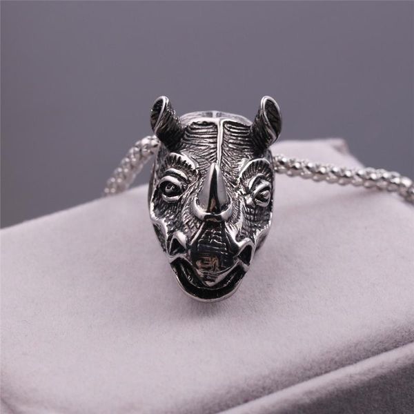 

pendant necklaces rhinoceros/sheeps head punk biker necklace antique silver color goat charm party jewelry