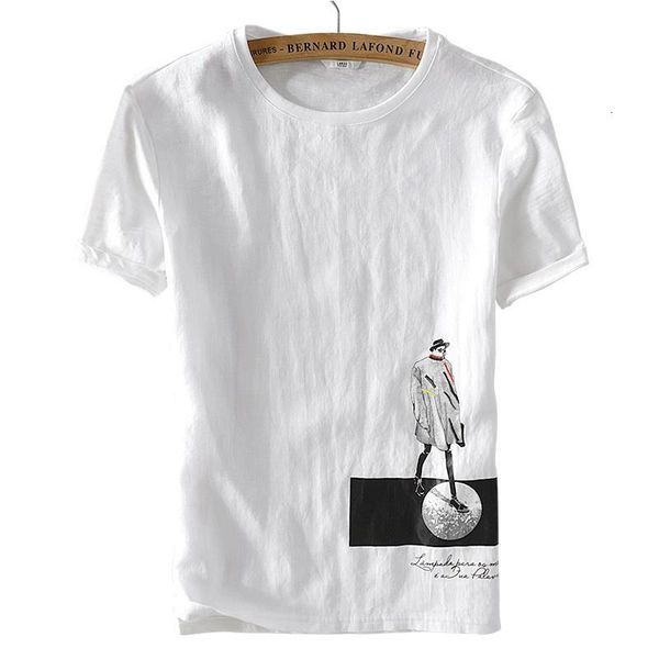 

walking on the edge of a busy city" original designer linen t shirt men brand italy style short sleeve flax tshirt mens, White;black