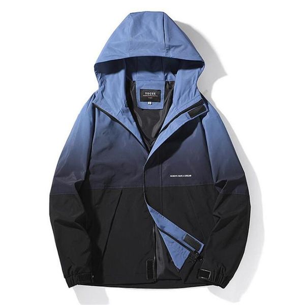 

100% polyester jacket men 2020 new spring fashion gradient color hooded loose breathable letters printing comfortable coat, Black;brown