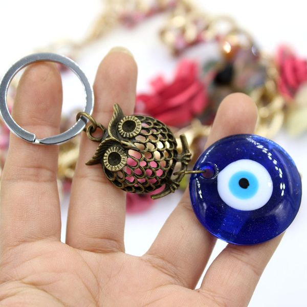 

designers fashion key chains turkish blue glazed eye carandmade leather keychains men women bag pendant accessories 9 color, Silver