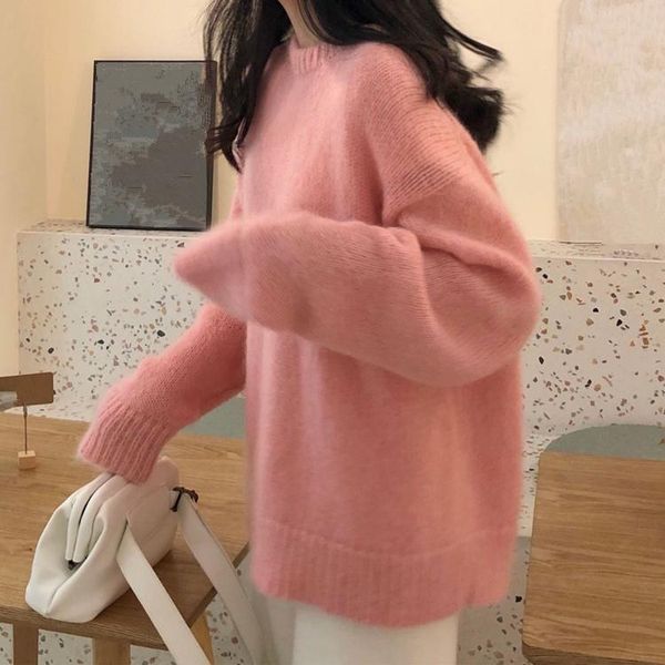 

autumn winter sweater women 2020 women's knitwear long sleeve o-neck minimalist casual korean style ladies knitted, White;black