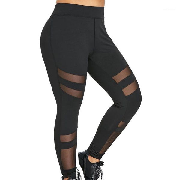 

yoga outfits women plus size mid waist solid mesh patchwork elastic sports pants trousers running femme pants#251, White;red