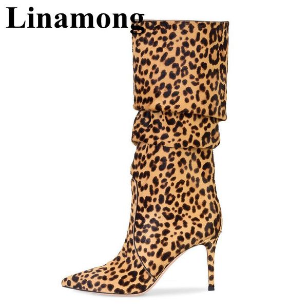 

2020 est leopard pointed toe and thin high heel winter women boots fashion women long boots normal size, Black