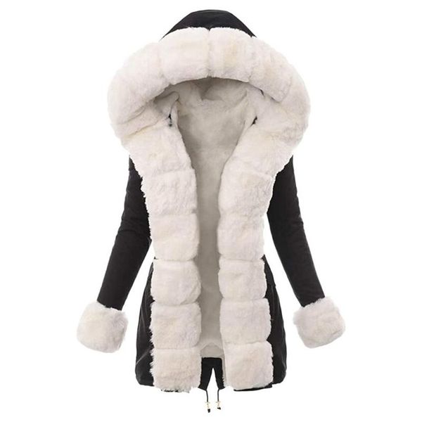 

women coat white plush coat fashionable female winter cotton hooded comfortable warm outwear, Black