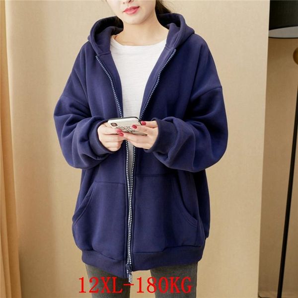 

large size women's 12xl hooded sweatshirt plus size 8xl 9xl 10xl autumn and winter long-sleeved loose black blue gray red jacket