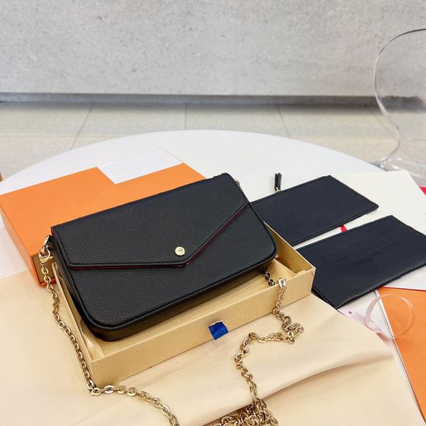 

luxury 3-piece embossed pochettes chain bags women emboss flower purses wallets card holders designer crossbody shoulder bag fashion lady cl