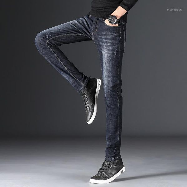 

2019 men's high elastic slim jeans simple high cost male jeans1, Blue