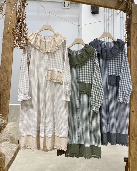 

lmjyb 2020 рыхлого njxhc леса muye большого стиль dresslace воротник шить хлопок и лен с длинным рукавом платья кружева платья осени, Black;gray