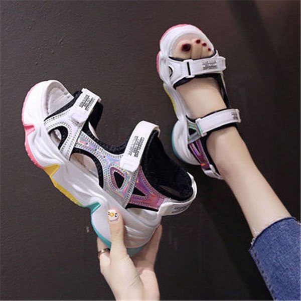 

2021 new female fashions open toed will see comfortable six inches ladies chunky casual shoes sandals 3tos, Black