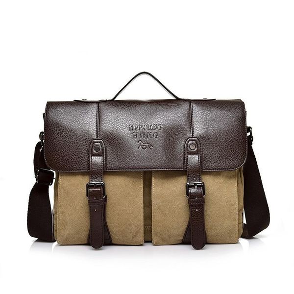

eurynomen men canvas bag leather briefcase travel suitcase messenger shoulder tote back handbag large business lappocket