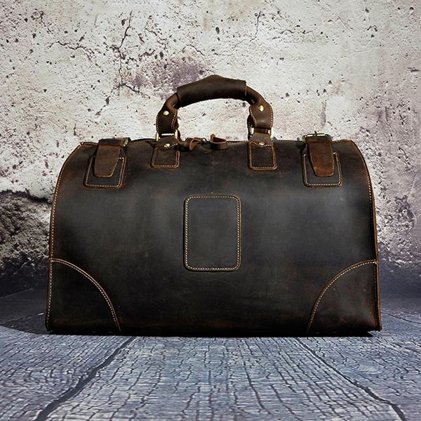 

vintage crazy horse leather travel bag big capacity real leather weekender luggage bag genuine overnight bags