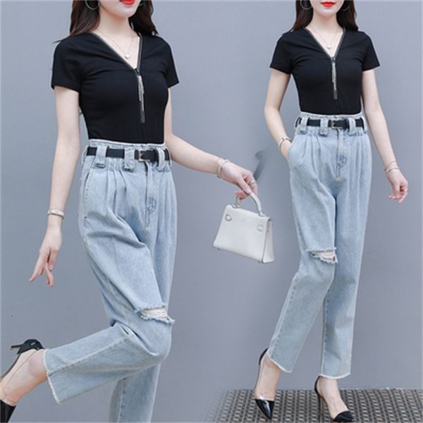 

mode jean suit for women korean training sets piece and women's femme pants k083, White