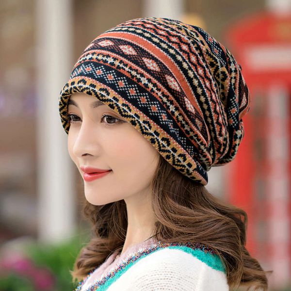 

ethnic style colorful striped children's autumn and winter leisure headscarf women's warm korean moon cap windproof fashion hat, Black;white