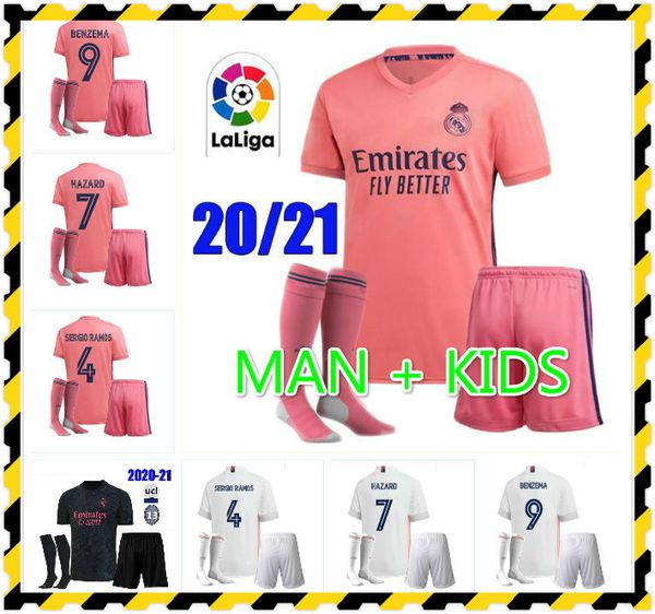 

взрослый kids kit 2020 2021 реальные мадридные трикотажки 20 21 футбол джерси опасность sergio ramos benzema vinicius camiseta футбольная ру, Black;yellow