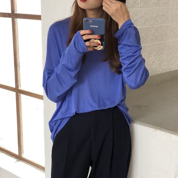 

2021 new spring and summer urban leisure solid color female shirt lazy wind around neck robl, White