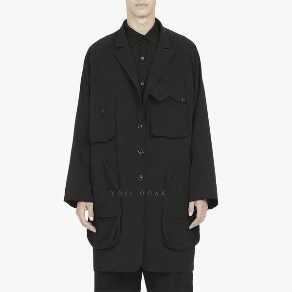 

men's trench coats s-6xl 2021 spring fashion personalized large size customizatio mid-length slim multi-pocket coat, Tan;black